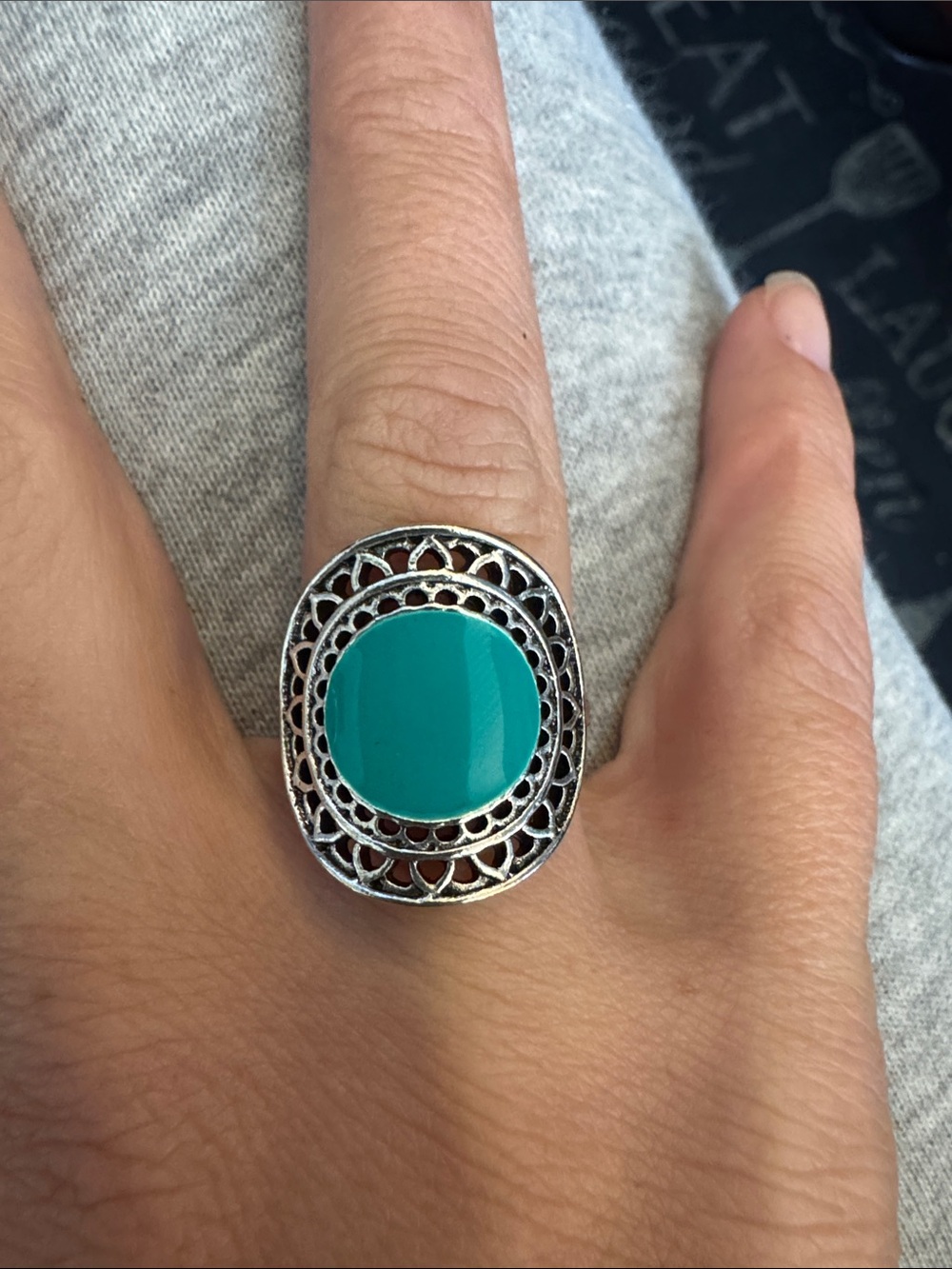 Turquoise Oval Filigree Ring - Women Jewelry